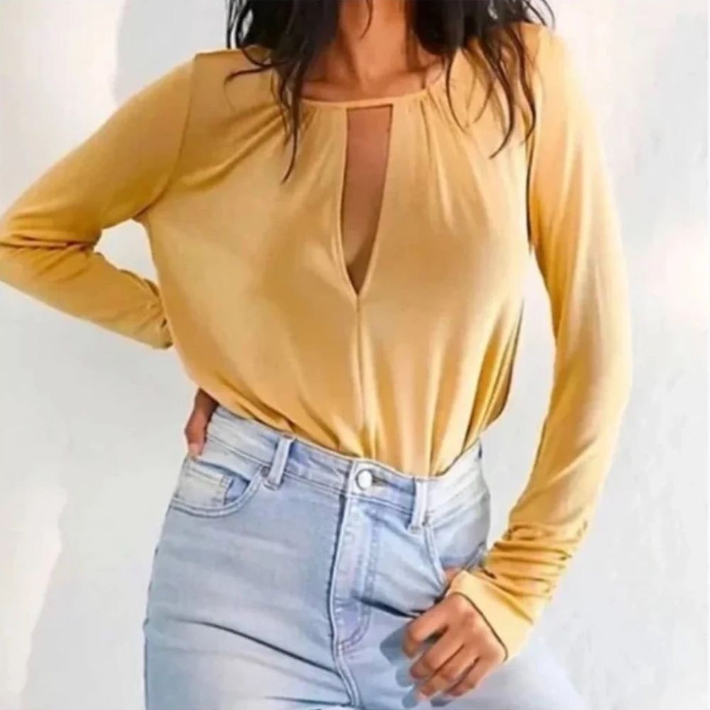 NWOT Free People Kaya Keyhole Bodysuit Gold Shimmer size M